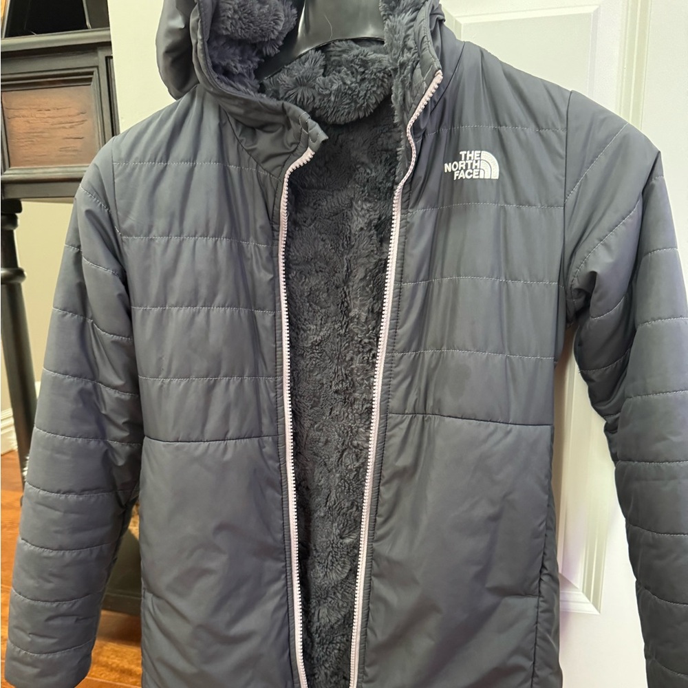 The North Face Charcoal Insulated reversible  Jacket. 
Size 10/12. Excellent c